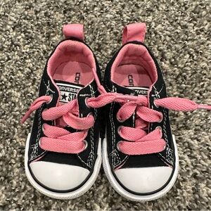 Converse Shoes Kids 3 Toddler All Star Low Black Pink White Sneakers 750457F